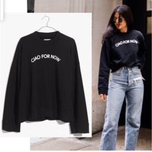 Madewell Mile(s) Ciao For Now Mockneck Graphic Sweatshirt Black white Size S top